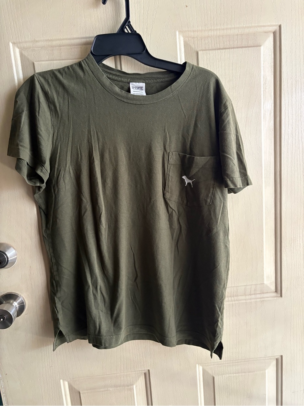 PINK Victoria's Secret Olive Green Short Sleeve Pocket Tee